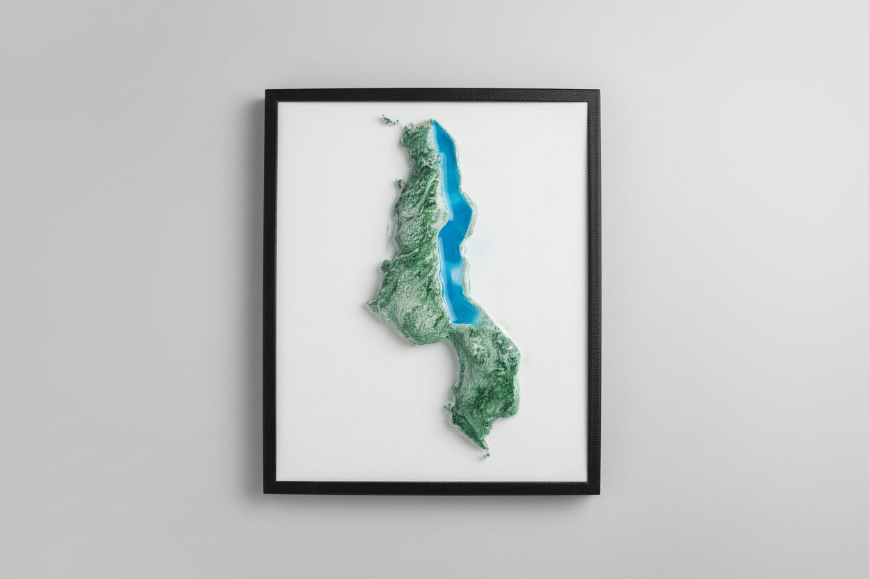 Handcrafted 3D Malawi Map - Painted Art with Resin Finish